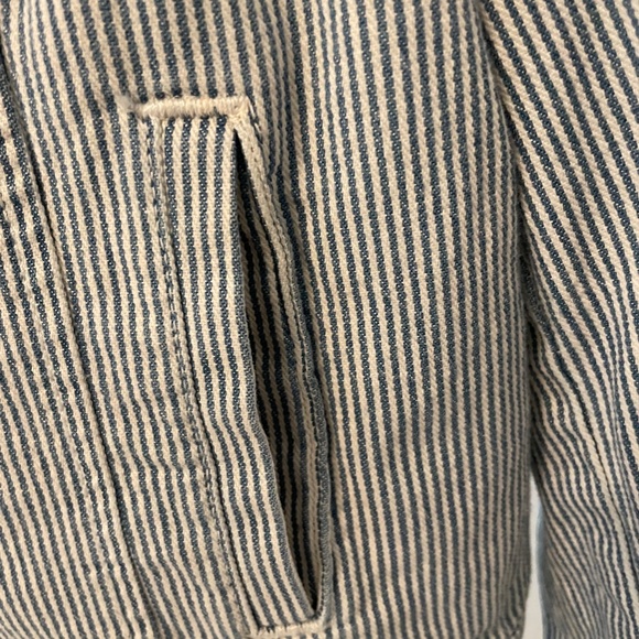 Elle Striped Cropped Denim Jacket Blue & White Women's S - Picture 5 of 12